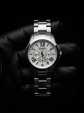 Fossil AM-4309 gümüş tonlu kadran ve çelik bilezik ön görünüm
